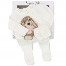 D07072: Baby Girls Bunny Knitted 4 Piece Outfit In A Gift Box (NB-6 Months)
